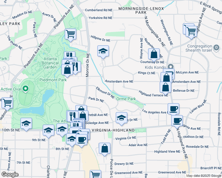 map of restaurants, bars, coffee shops, grocery stores, and more near 701 Elkmont Drive Northeast in Atlanta