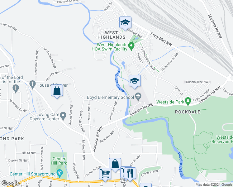 map of restaurants, bars, coffee shops, grocery stores, and more near 1123 Jones Avenue Northwest in Atlanta