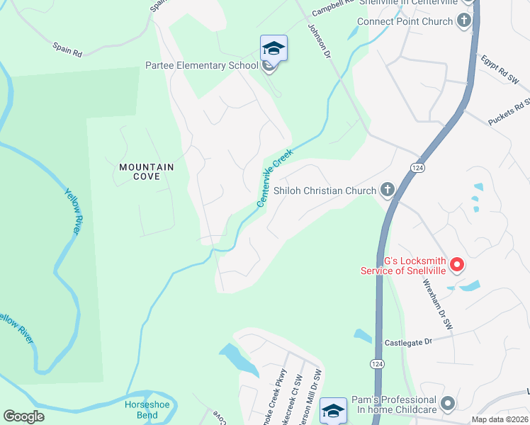 map of restaurants, bars, coffee shops, grocery stores, and more near 3881 Forest Dawn Court in Snellville