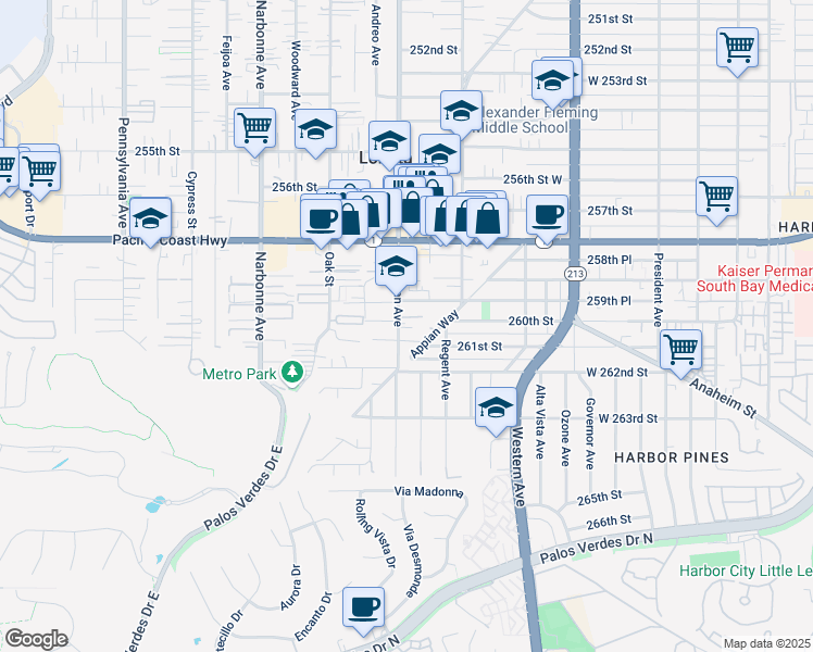 map of restaurants, bars, coffee shops, grocery stores, and more near 26006 Eshelman Avenue in Lomita