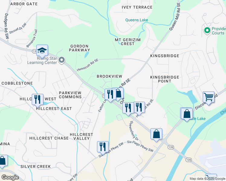 map of restaurants, bars, coffee shops, grocery stores, and more near 6913 Slate Stone Way Southeast in Mableton