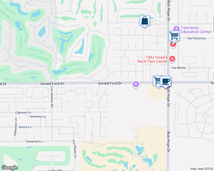 map of restaurants, bars, coffee shops, grocery stores, and more near 39 Santo Domingo Drive in Rancho Mirage