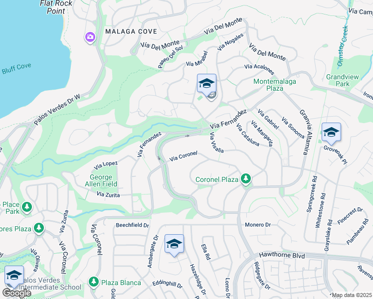 map of restaurants, bars, coffee shops, grocery stores, and more near 1815 Vía Coronel in Palos Verdes Estates