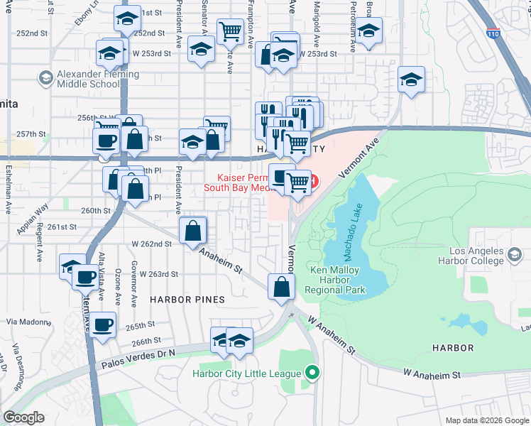 map of restaurants, bars, coffee shops, grocery stores, and more near 1250 Flint Drive in Los Angeles