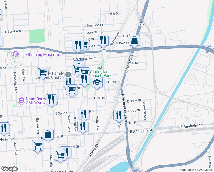 map of restaurants, bars, coffee shops, grocery stores, and more near 1144 Blinn Avenue in Los Angeles