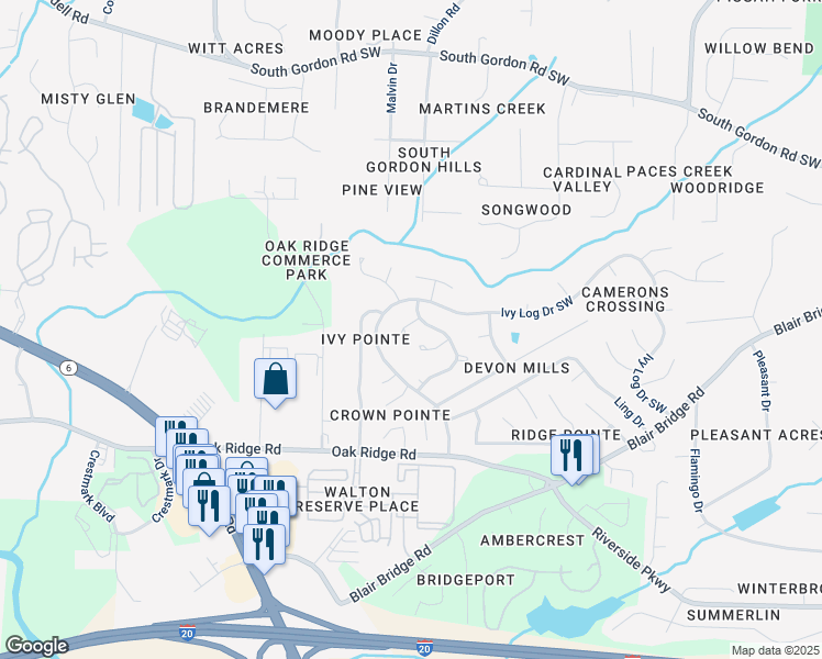 map of restaurants, bars, coffee shops, grocery stores, and more near 1553 Birch Log Place in Austell