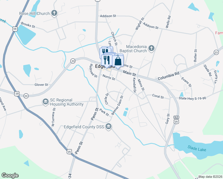 map of restaurants, bars, coffee shops, grocery stores, and more near 491-1012 Jones Street in Edgefield