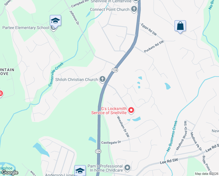 map of restaurants, bars, coffee shops, grocery stores, and more near 3955 Huddersfield Drive Southwest in Snellville