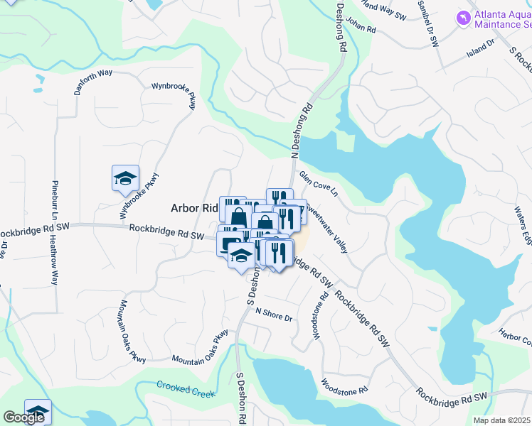 map of restaurants, bars, coffee shops, grocery stores, and more near 401 North Deshong Road in Stone Mountain