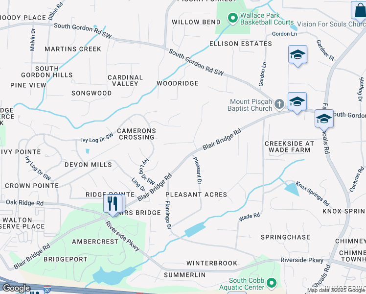 map of restaurants, bars, coffee shops, grocery stores, and more near 1139 Hembree Lane in Austell