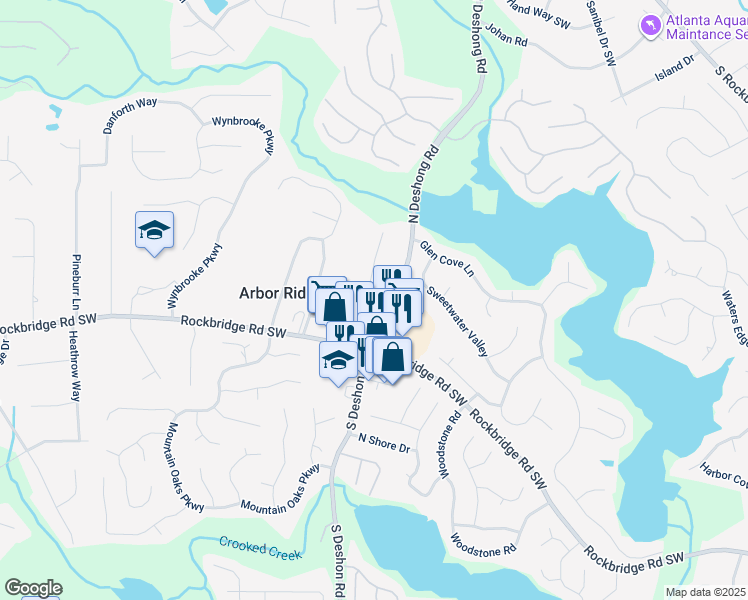 map of restaurants, bars, coffee shops, grocery stores, and more near 401 North Deshong Road in Stone Mountain