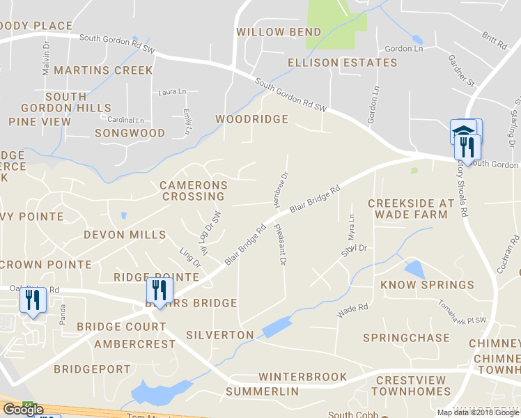 map of restaurants, bars, coffee shops, grocery stores, and more near 1139 Hembree Lane in Austell