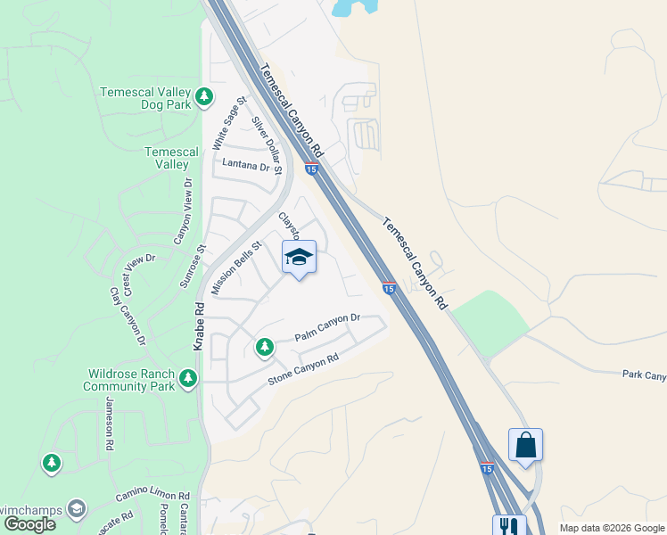 map of restaurants, bars, coffee shops, grocery stores, and more near 9365 Nickellaus Court in Corona