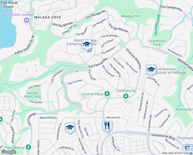 map of restaurants, bars, coffee shops, grocery stores, and more near 2019 Vía Visalia in Palos Verdes Estates