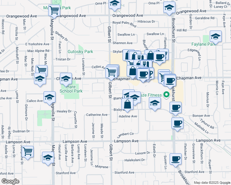 map of restaurants, bars, coffee shops, grocery stores, and more near 9542 Alwood Avenue in Garden Grove