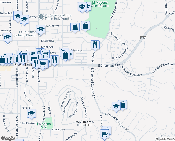 map of restaurants, bars, coffee shops, grocery stores, and more near 5334 East Chapman Avenue in Orange