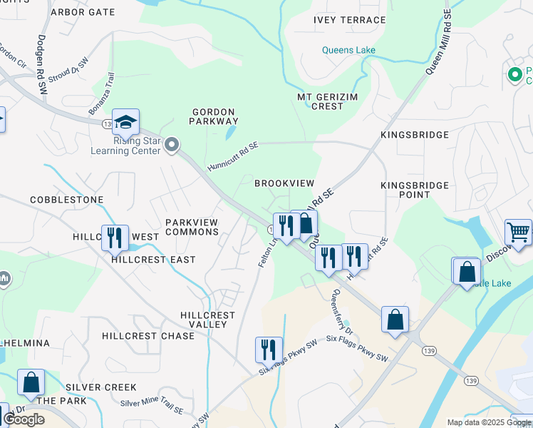 map of restaurants, bars, coffee shops, grocery stores, and more near 6778 Blackstone Place in Mableton
