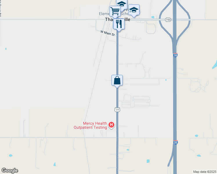 map of restaurants, bars, coffee shops, grocery stores, and more near 19508 U.S. 77 in Thackerville