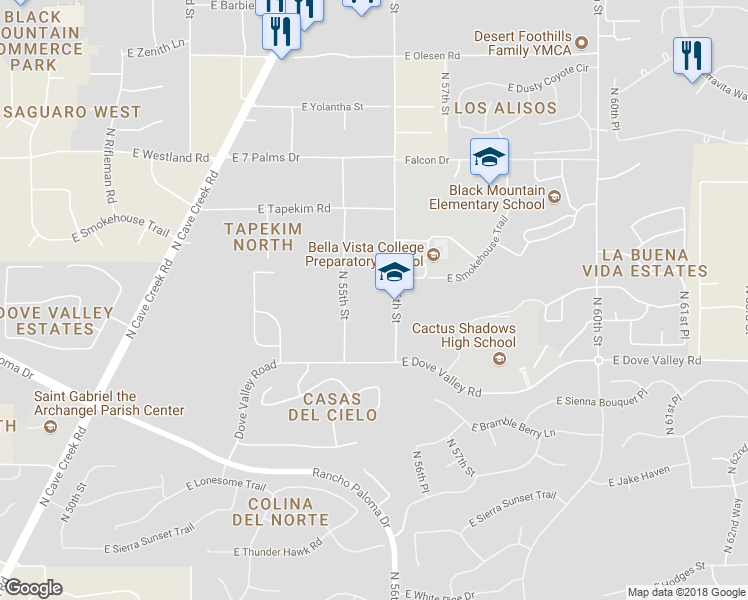map of restaurants, bars, coffee shops, grocery stores, and more near 33212 North 56th Street in Cave Creek