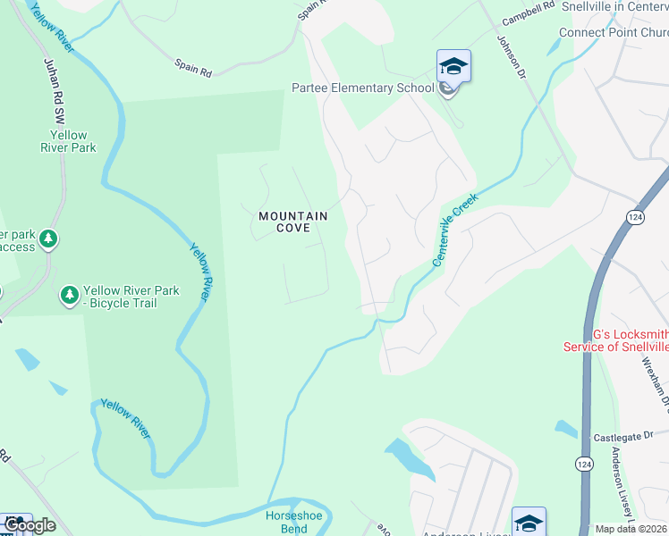 map of restaurants, bars, coffee shops, grocery stores, and more near 4600 Tim's Place in Snellville