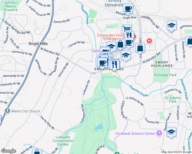 map of restaurants, bars, coffee shops, grocery stores, and more near 1527 North Decatur Road in Atlanta