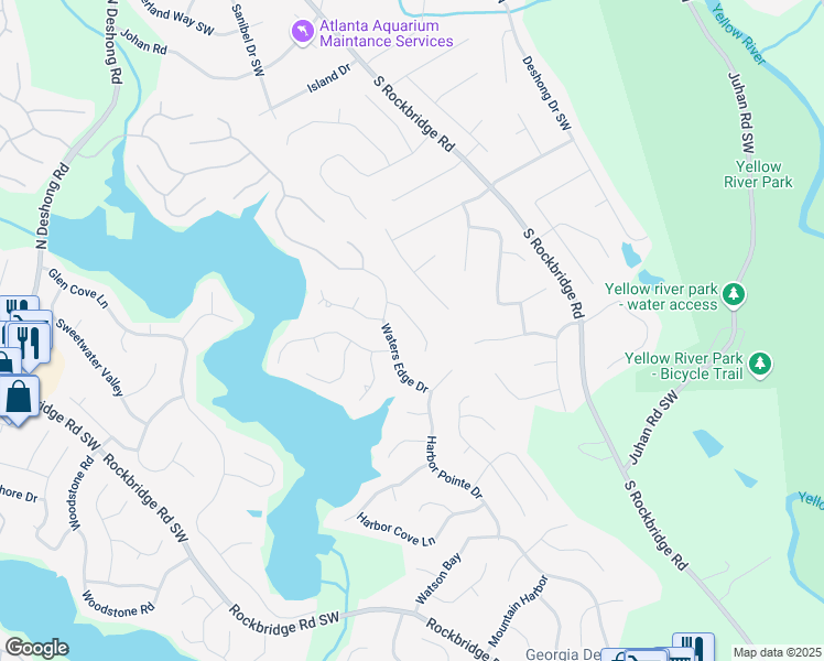 map of restaurants, bars, coffee shops, grocery stores, and more near 7435 Woodruff Way in Stone Mountain