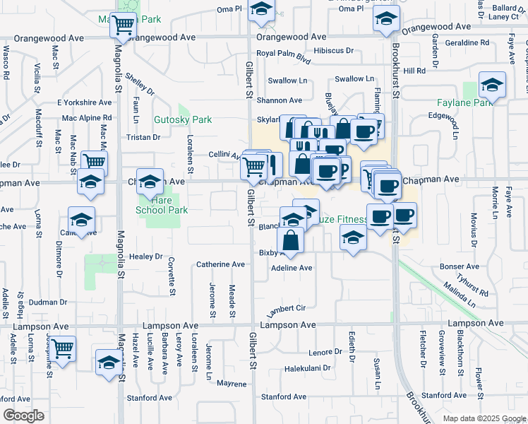 map of restaurants, bars, coffee shops, grocery stores, and more near 9542 Alwood Avenue in Garden Grove