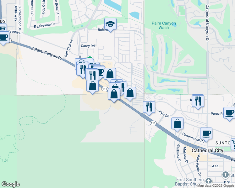 map of restaurants, bars, coffee shops, grocery stores, and more near 26 Cordova Court in Palm Springs