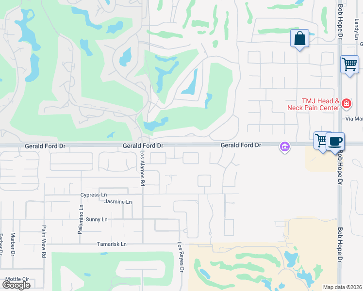 map of restaurants, bars, coffee shops, grocery stores, and more near Gerald Ford Drive in Rancho Mirage