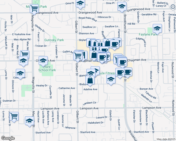 map of restaurants, bars, coffee shops, grocery stores, and more near 9581 Alwood Avenue in Garden Grove