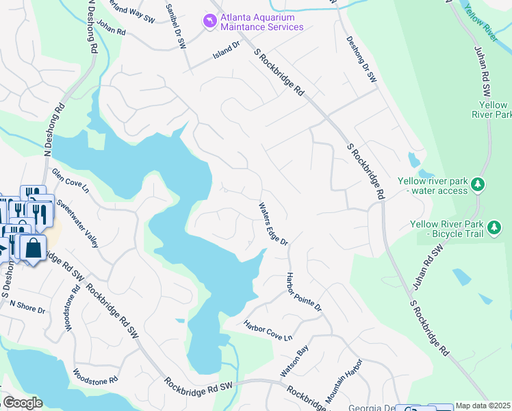 map of restaurants, bars, coffee shops, grocery stores, and more near 7389 Tidewater Trce in Stone Mountain