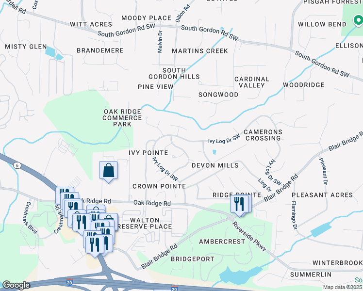 map of restaurants, bars, coffee shops, grocery stores, and more near 6891 Hickory Log Road in Austell