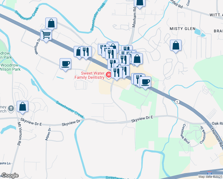 map of restaurants, bars, coffee shops, grocery stores, and more near 500 Maxham Road in Austell