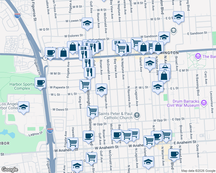 map of restaurants, bars, coffee shops, grocery stores, and more near 1211 McDonald Avenue in Los Angeles