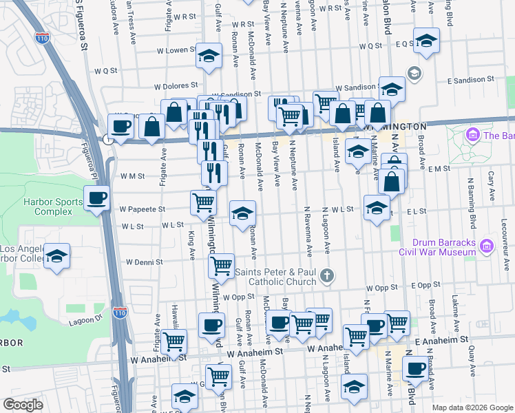 map of restaurants, bars, coffee shops, grocery stores, and more near 1211 McDonald Avenue in Los Angeles