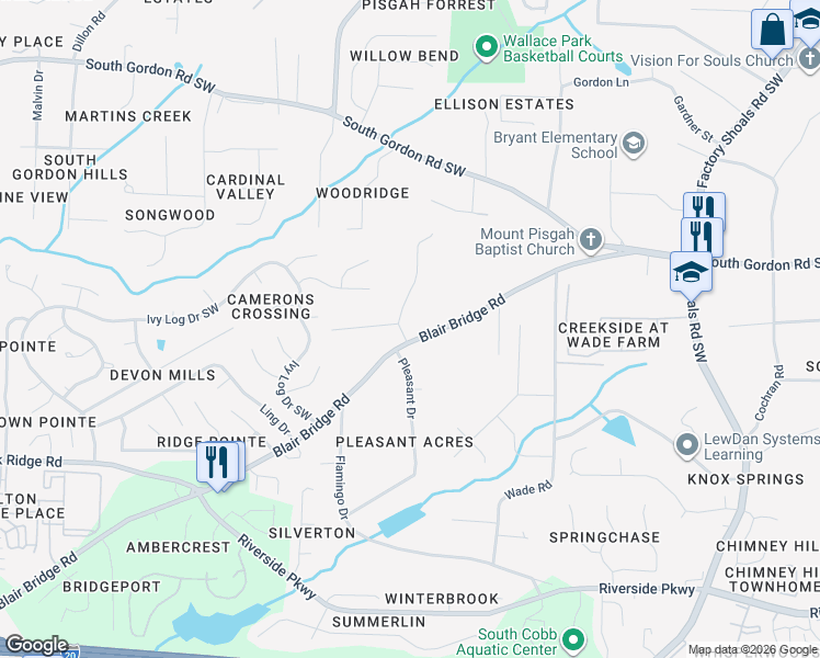 map of restaurants, bars, coffee shops, grocery stores, and more near 6835 Hembree Drive in Austell