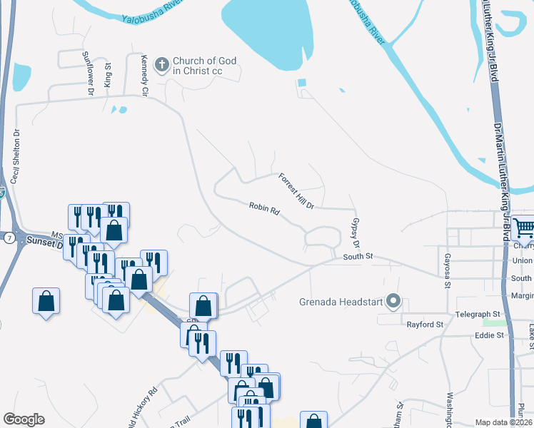 map of restaurants, bars, coffee shops, grocery stores, and more near 468 Robin Road in Grenada