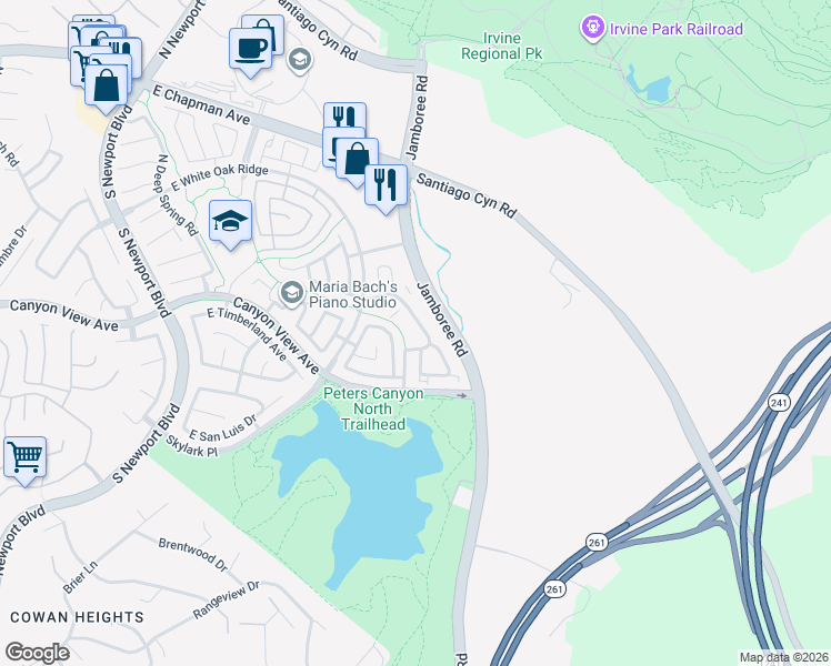 map of restaurants, bars, coffee shops, grocery stores, and more near 158 South Cross Creek Road in Orange