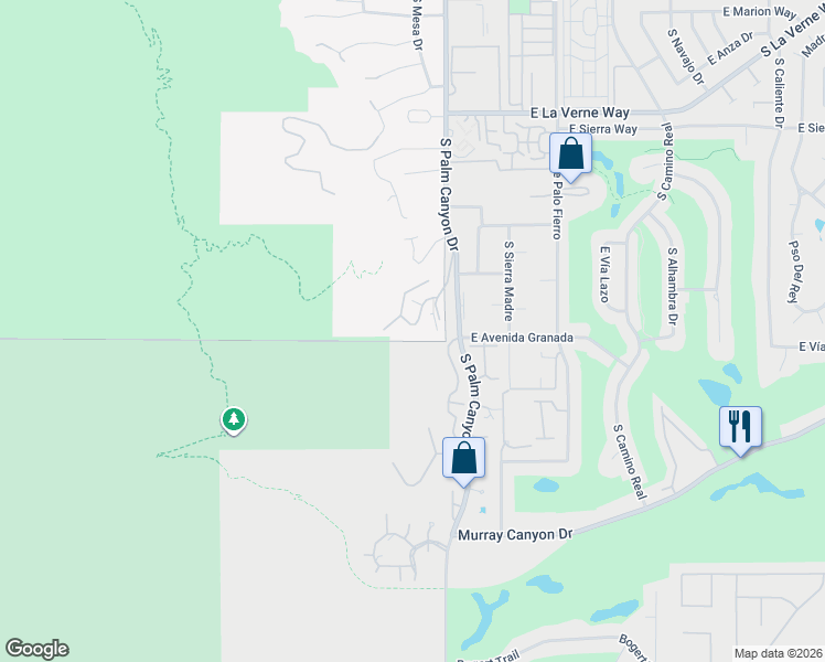 map of restaurants, bars, coffee shops, grocery stores, and more near 17 Cahuilla Hills Drive in Palm Springs