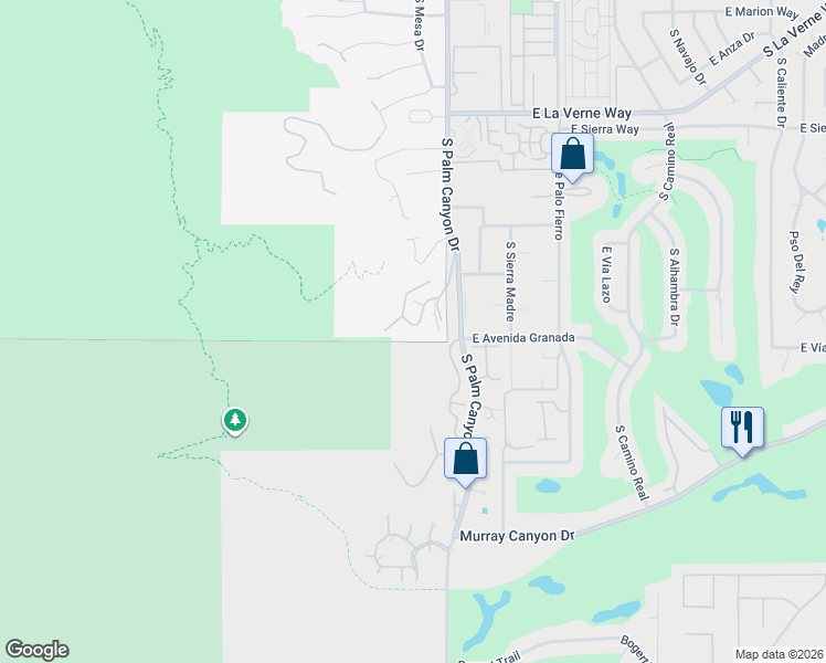 map of restaurants, bars, coffee shops, grocery stores, and more near 17 Cahuilla Hills Drive in Palm Springs