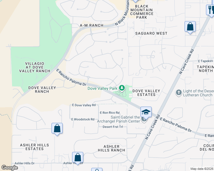map of restaurants, bars, coffee shops, grocery stores, and more near 28639 North 46th Way in Cave Creek