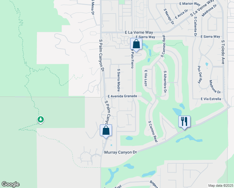 map of restaurants, bars, coffee shops, grocery stores, and more near 296 East Avenida Granada in Palm Springs