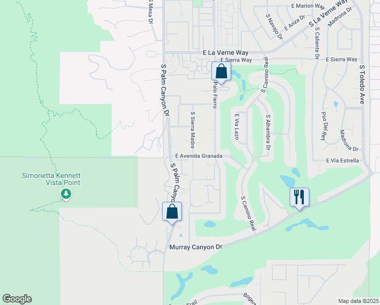 map of restaurants, bars, coffee shops, grocery stores, and more near 296 East Avenida Granada in Palm Springs