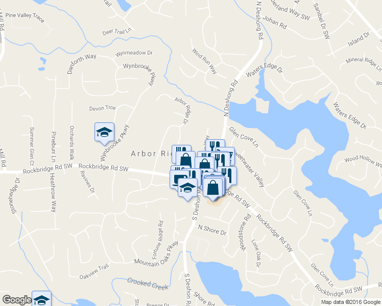 map of restaurants, bars, coffee shops, grocery stores, and more near 7184 Rockbridge Road in Stone Mountain