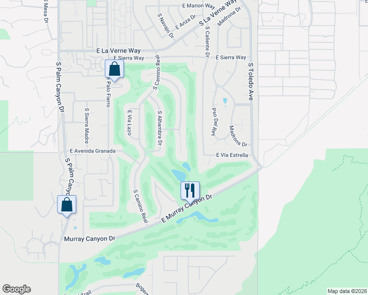 map of restaurants, bars, coffee shops, grocery stores, and more near 2431 South Yosemite in Palm Springs