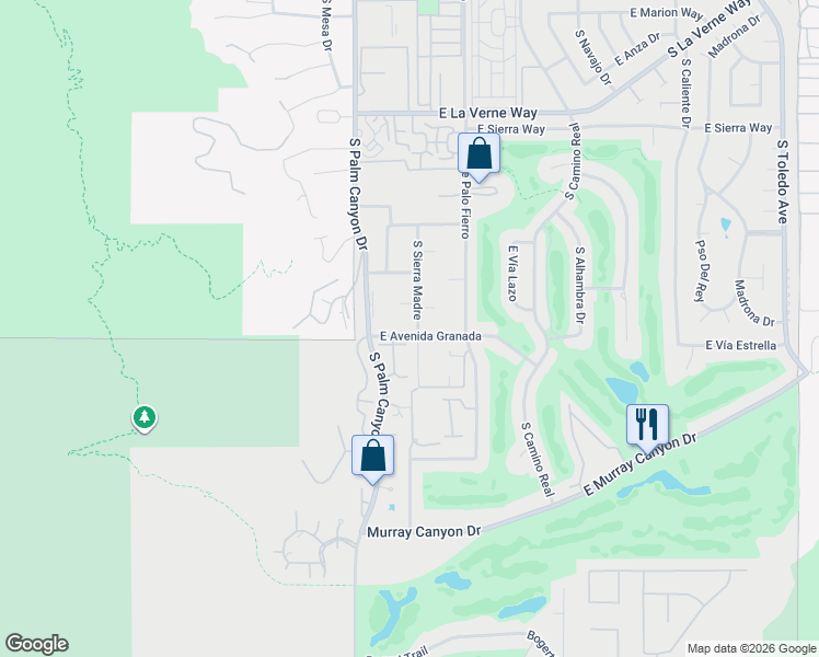 map of restaurants, bars, coffee shops, grocery stores, and more near 245 Toro Circle in Palm Springs