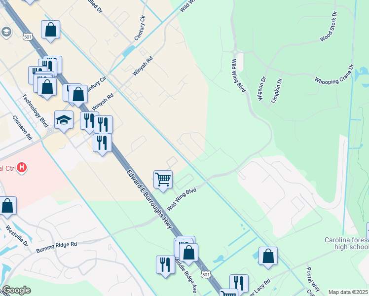 map of restaurants, bars, coffee shops, grocery stores, and more near 1039 Tee Shot Drive in Conway