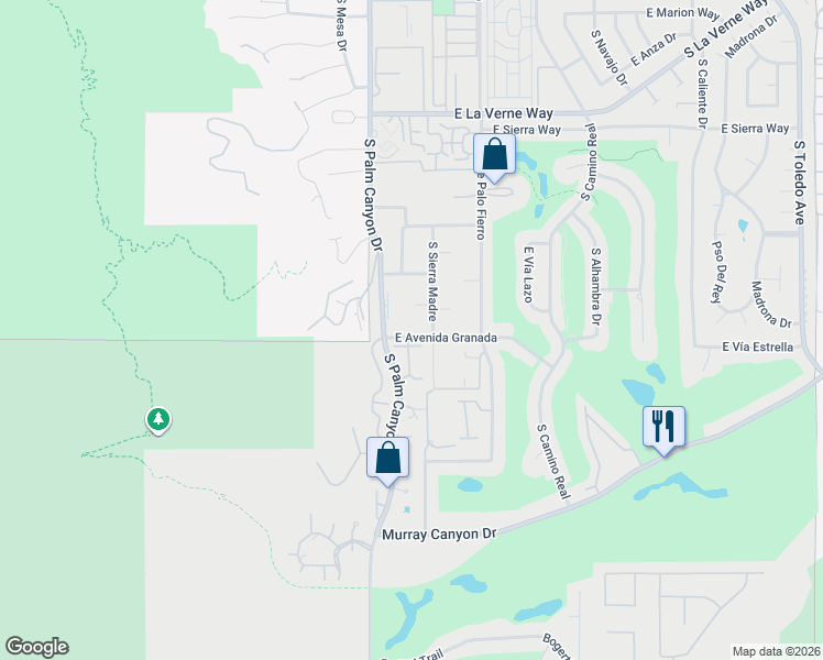 map of restaurants, bars, coffee shops, grocery stores, and more near 246 East Avenida Granada in Palm Springs