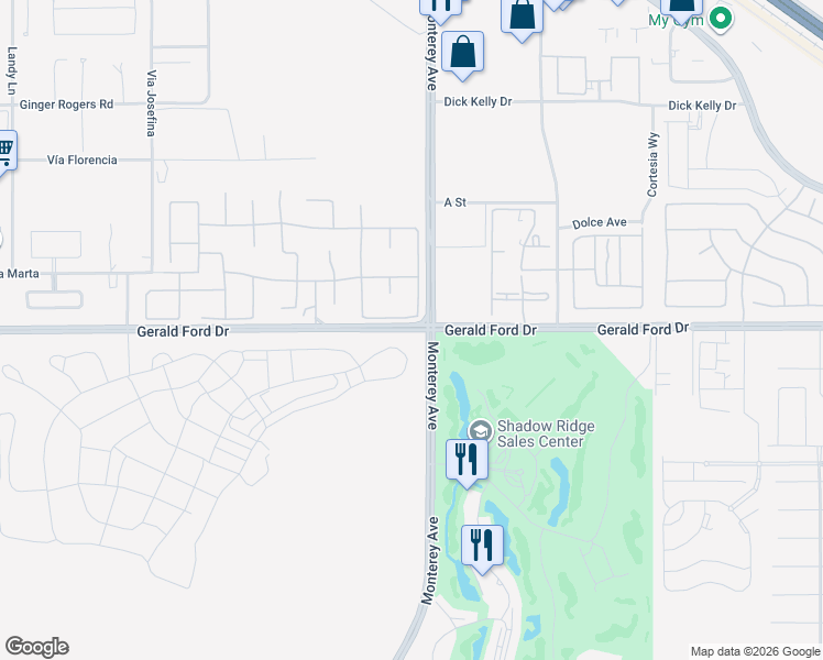 map of restaurants, bars, coffee shops, grocery stores, and more near 73705 Gerald Ford Drive in Rancho Mirage
