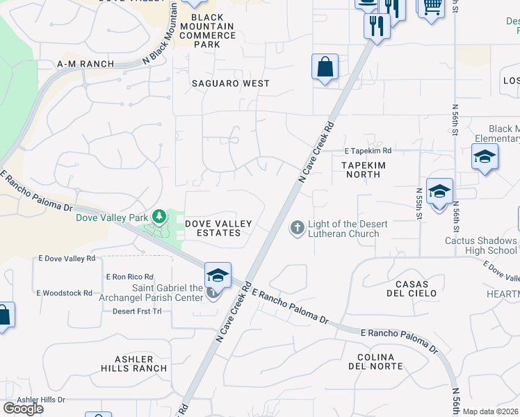 map of restaurants, bars, coffee shops, grocery stores, and more near 4965 East Red Range Way in Cave Creek